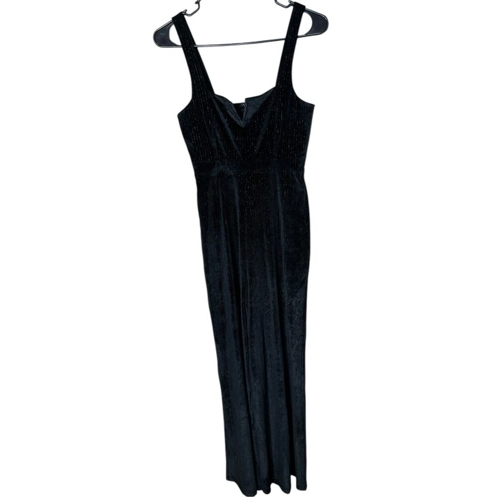 L*SPACE Black Silver Metallic Vera Velvet Ribbed Wide Leg Jumpsuit XS‎